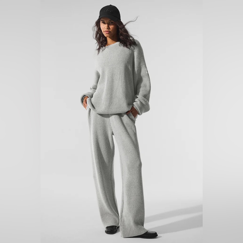 ALO Yoga Domain Rib Knit Crew Sweater grey size xs - Picture 2 of 5